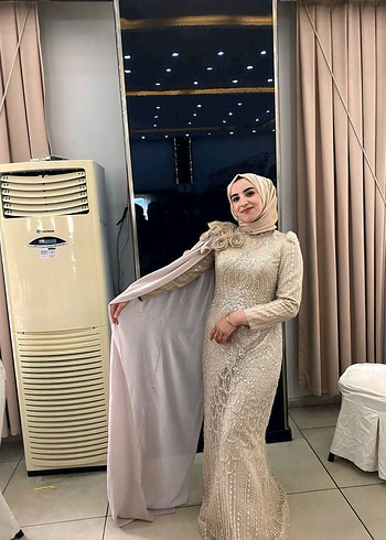 Bej Renkli Uzun Drapeli Abiye - Görsel 2