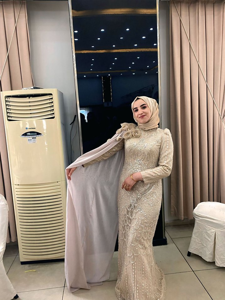 Bej Renkli Uzun Drapeli Abiye - Görsel 2