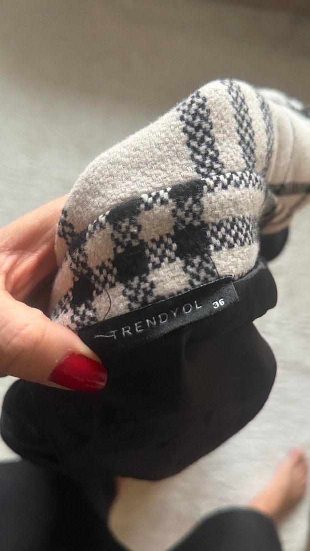 Kemerli Ekoseli Uzun Kadın Kaban - Görsel 5