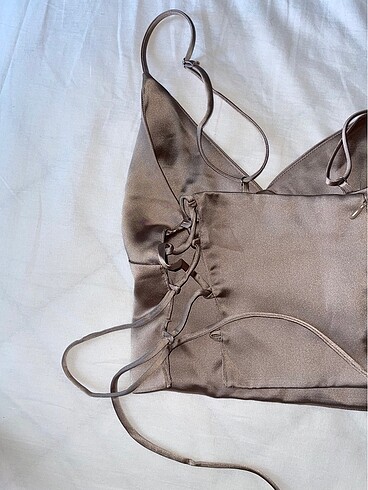 xs Beden camel Renk ZARA SATEN CROP ÜST