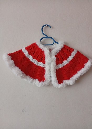 Kız Çocuk Kırmızı beyaz Örgü Pelerin ve bere - Görsel 5