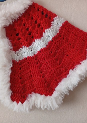 Kız Çocuk Kırmızı beyaz Örgü Pelerin ve bere - Görsel 3