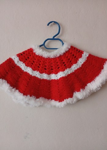 Kız Çocuk Kırmızı beyaz Örgü Pelerin ve bere - Görsel 4