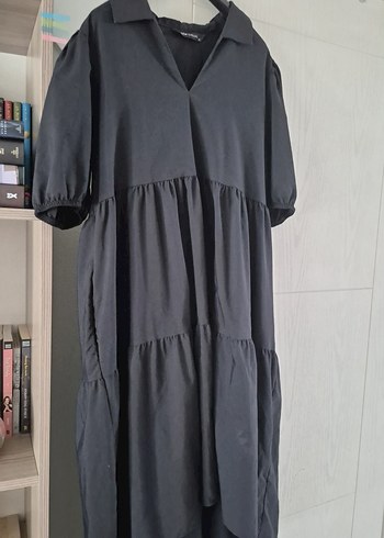 xl Beden Siyah V Yaka Uzun Rahat Elbise