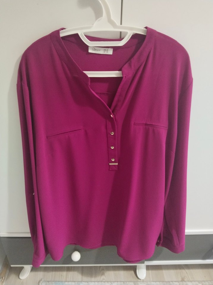 Gri Çizgili Uzun Kollu Pilili Kadın Gömlek - Görsel 2