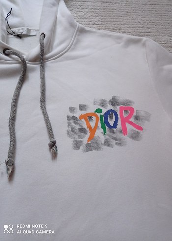 Dior Renkli Baskılı Beyaz Kapüşonlu Sweatshirt