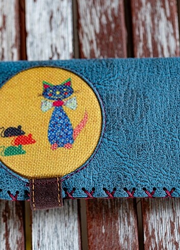 Kedi Fare Desenli Büyük Kadın Cüzdani