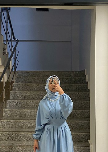 Mavi Uzun Kollu Salaş Kadın Elbise