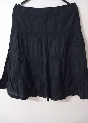 American Vintage Siyah Midi Keten Etek, Fırfırlı, Gevşek Kesim
