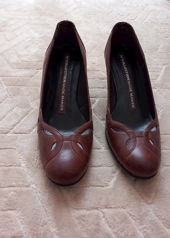 Kahverengi Deri Kadın Topuklu Klasik Ayakkabı - Görsel 2