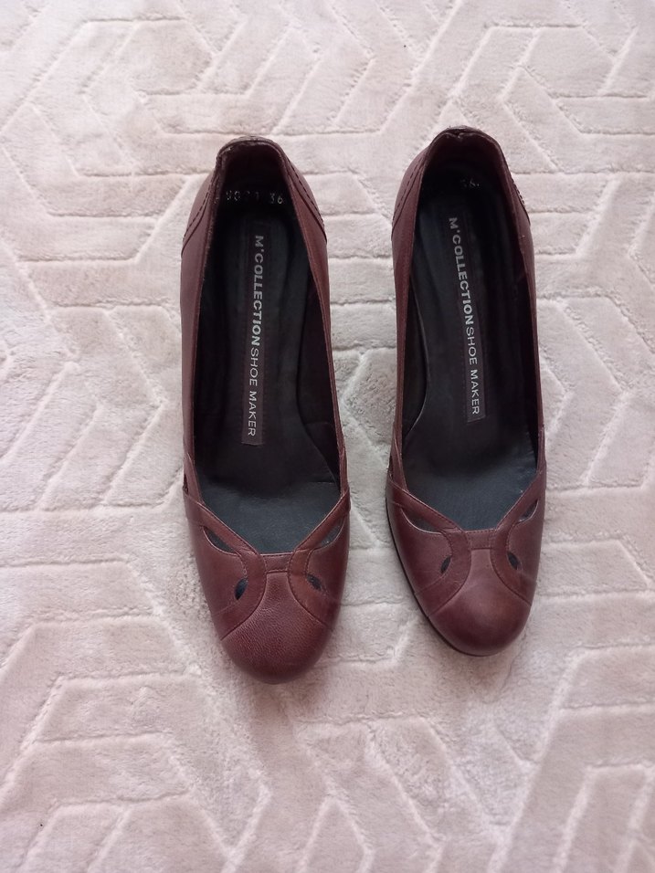 Kahverengi Deri Kadın Topuklu Klasik Ayakkabı - Görsel 3