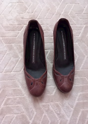 Kahverengi Deri Stiletto Kadın Klasik Ayakkabı - Görsel 6