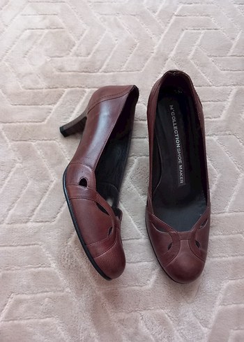 Kahverengi Deri Stiletto Kadın Klasik Ayakkabı - Görsel 7