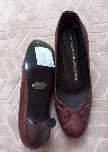 Kahverengi Deri Stiletto Kadın Klasik Ayakkabı - Görsel 8