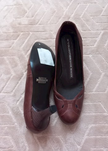 Kahverengi Deri Stiletto Kadın Klasik Ayakkabı - Görsel 4