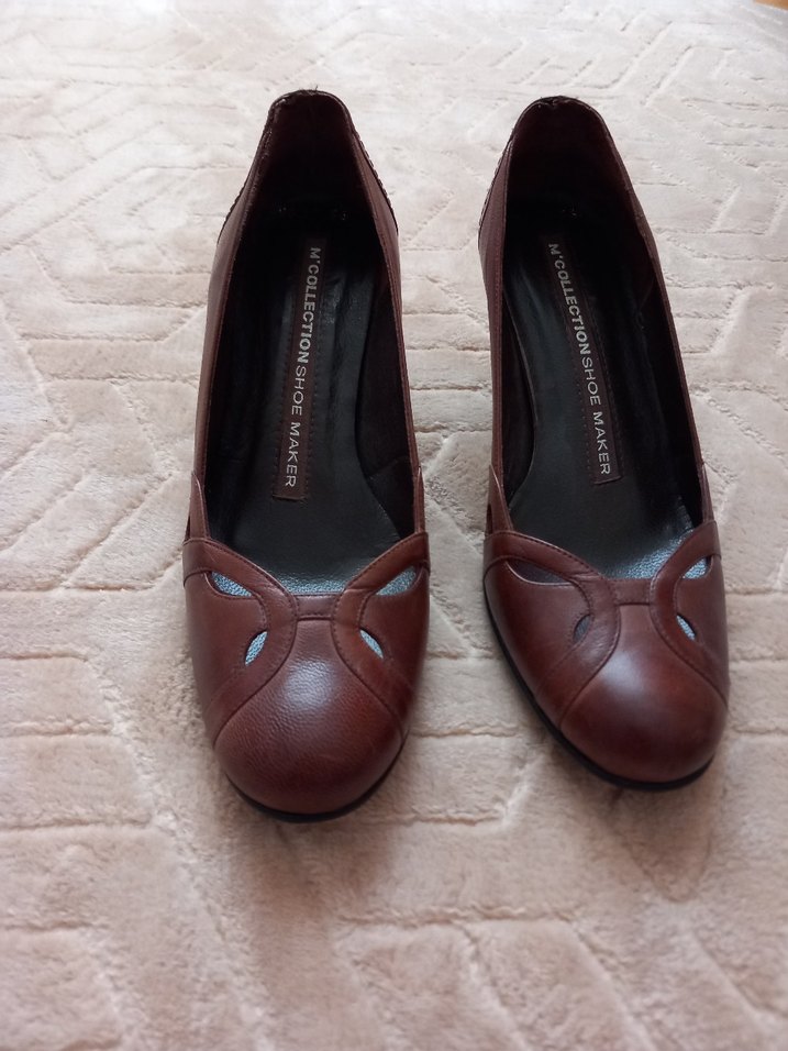 Kahverengi Deri Stiletto Kadın Klasik Ayakkabı - Görsel 5