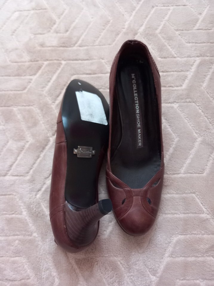 Kahverengi Deri Stiletto Kadın Klasik Ayakkabı - Görsel 4