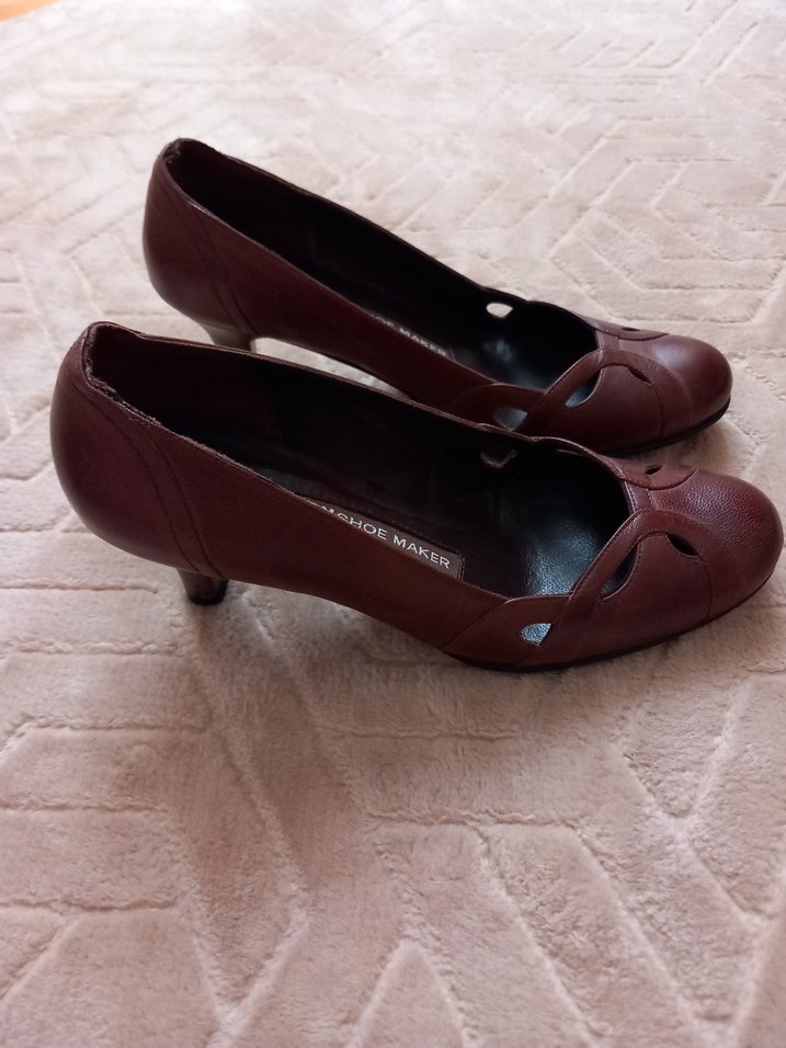 Kahverengi Deri Stiletto Kadın Klasik Ayakkabı - Görsel 3