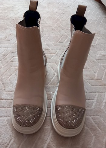 Bej Payetli Platform Topuklu Kadın Bot - Görsel 6