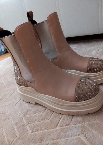 Bej Payetli Platform Topuklu Kadın Bot - Görsel 3