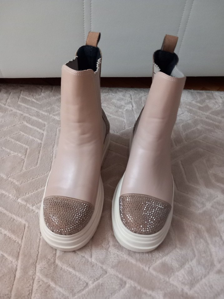 Bej Payetli Platform Topuklu Kadın Bot - Görsel 4