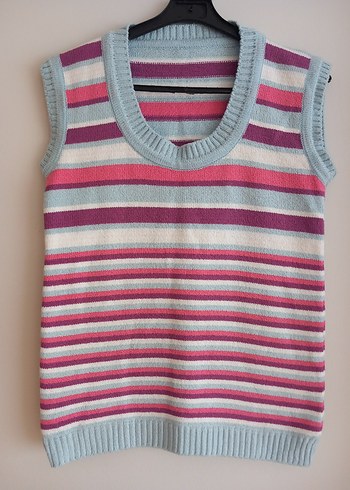 Çizgili Pastel Renkli Kadın Triko Süveter - Görsel 2