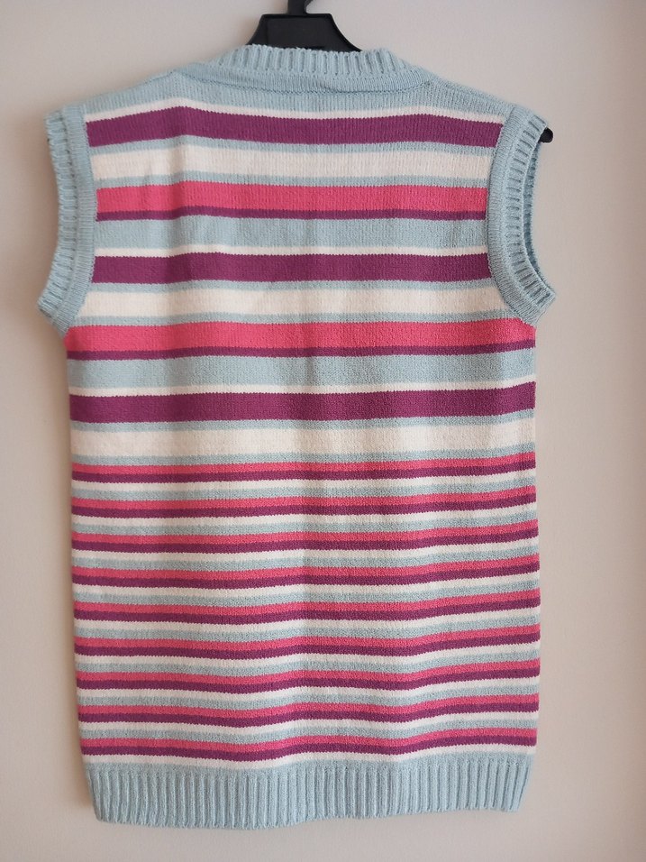 Çizgili Pastel Renkli Kadın Triko Süveter - Görsel 3