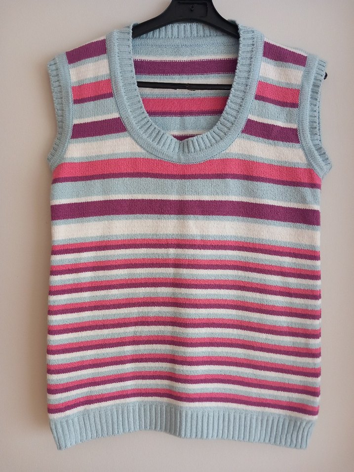 Çizgili Pastel Renkli Kadın Triko Süveter - Görsel 2