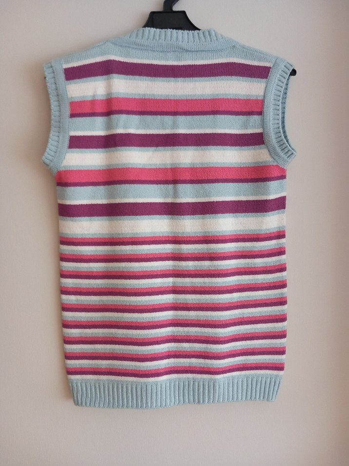 Çizgili Pastel Renkli Kadın Triko Süveter - Görsel 4