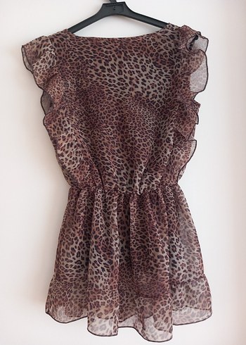 Kahverengi Leopar Desenli Volanlı Bluz - Görsel 2