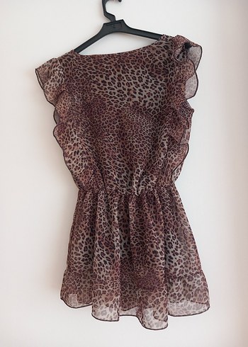 Kahverengi Leopar Desenli Volanlı Bluz - Görsel 3