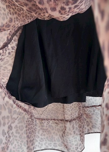Kahverengi Leopar Desenli Volanlı Bluz - Görsel 5