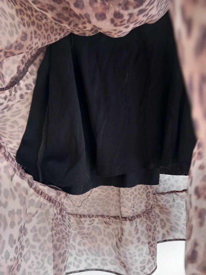 Kahverengi Leopar Desenli Volanlı Bluz - Görsel 5