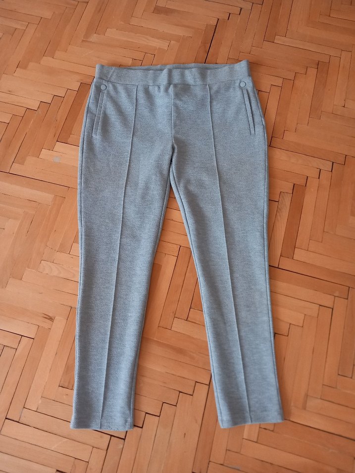 Düğmeli Gri Kadın Kumaş Pantolon - Görsel 2