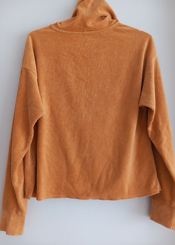 Kadın Hardal Sarısı  Kadife Kapüşonlu Sweatshirt - Görsel 6