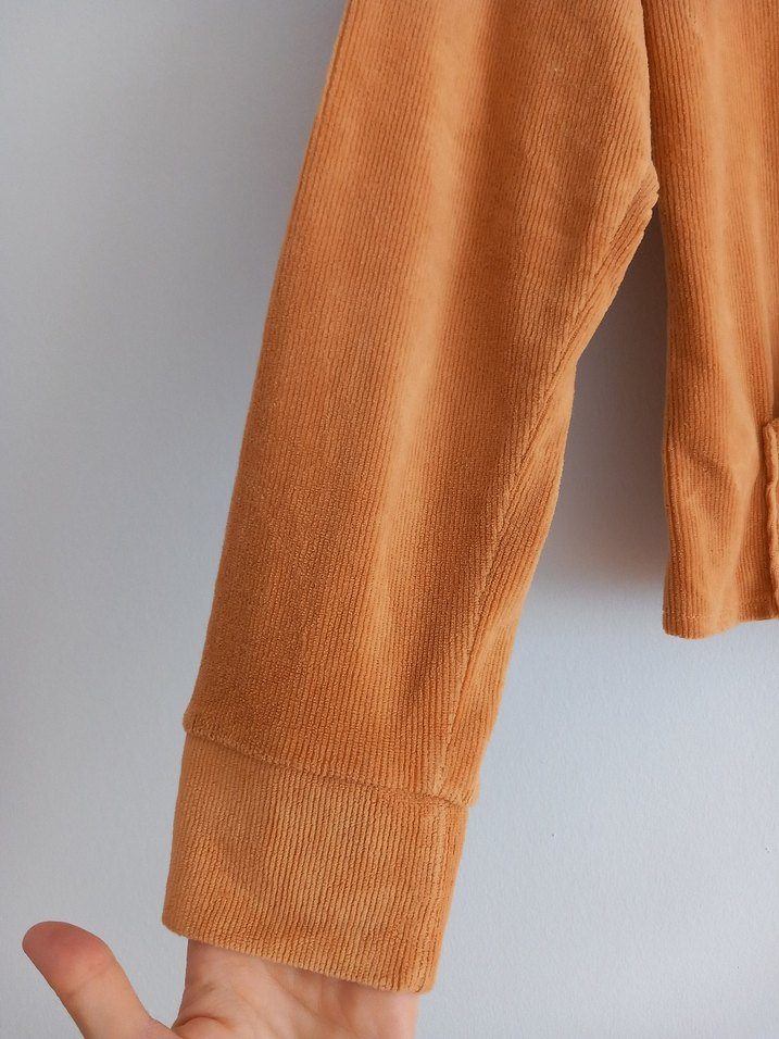 Kadın Hardal Sarısı  Kadife Kapüşonlu Sweatshirt - Görsel 4