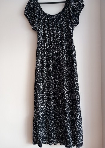 Siyah Bağlama Desenli Uzun Elbise - Görsel 2