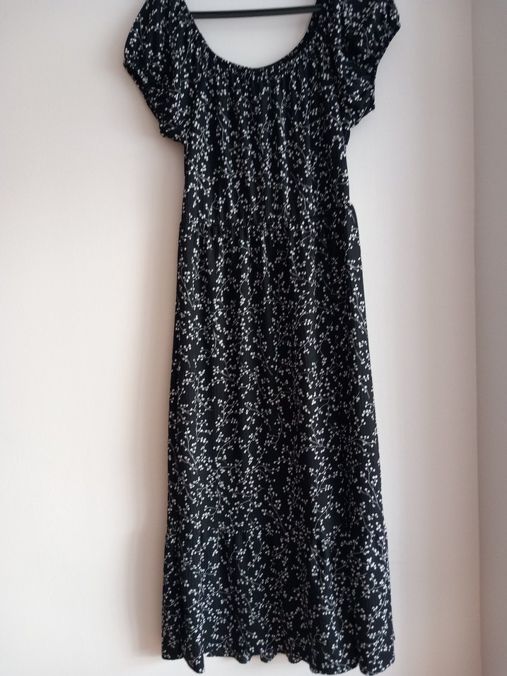 Siyah Bağlama Desenli Uzun Elbise - Görsel 2
