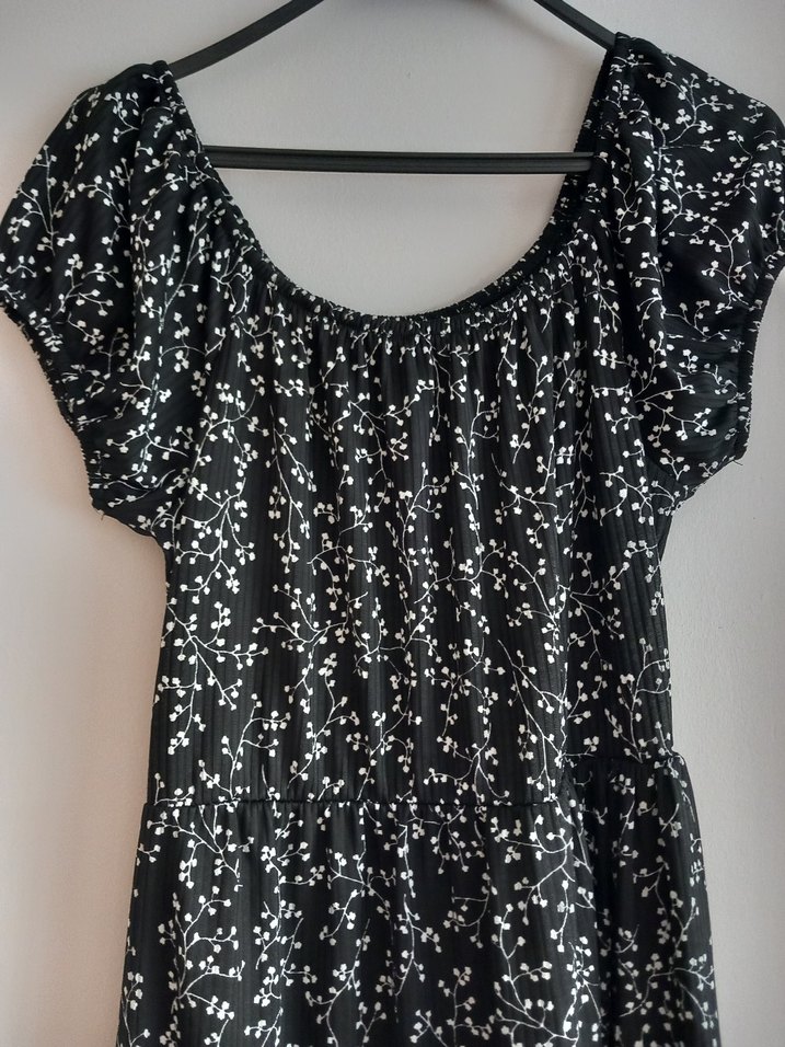 Siyah Bağlama Desenli Uzun Elbise - Görsel 3