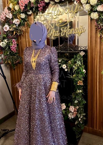 Parlak Mor Uzun Kollu Tesettür Abiye - Görsel 4