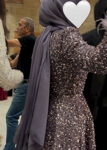 Parlak Mor Uzun Kollu Tesettür Abiye - Görsel 3