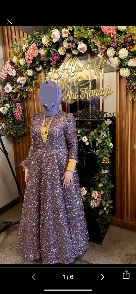 Parlak Mor Uzun Kollu Tesettür Abiye - Görsel 4