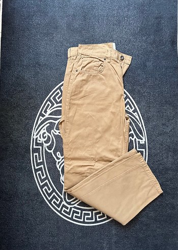Bej Erkek Bol Kesim Kemerli Pantolon