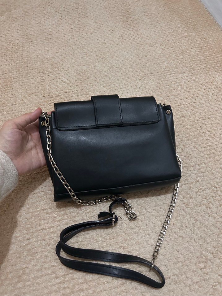 Siyah Deri Tokalı Kadın Çanta - Görsel 2