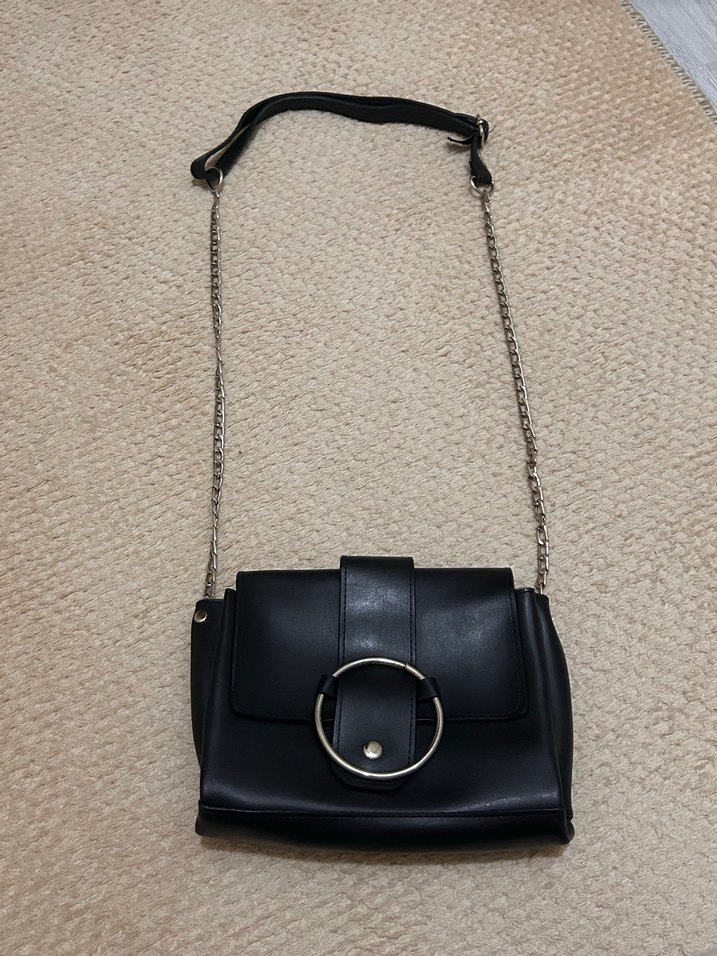 Siyah Deri Tokalı Kadın Çanta - Görsel 3