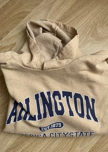 Bej Kapüşonlu Baskılı Oversize Sweatshirt - Görsel 4