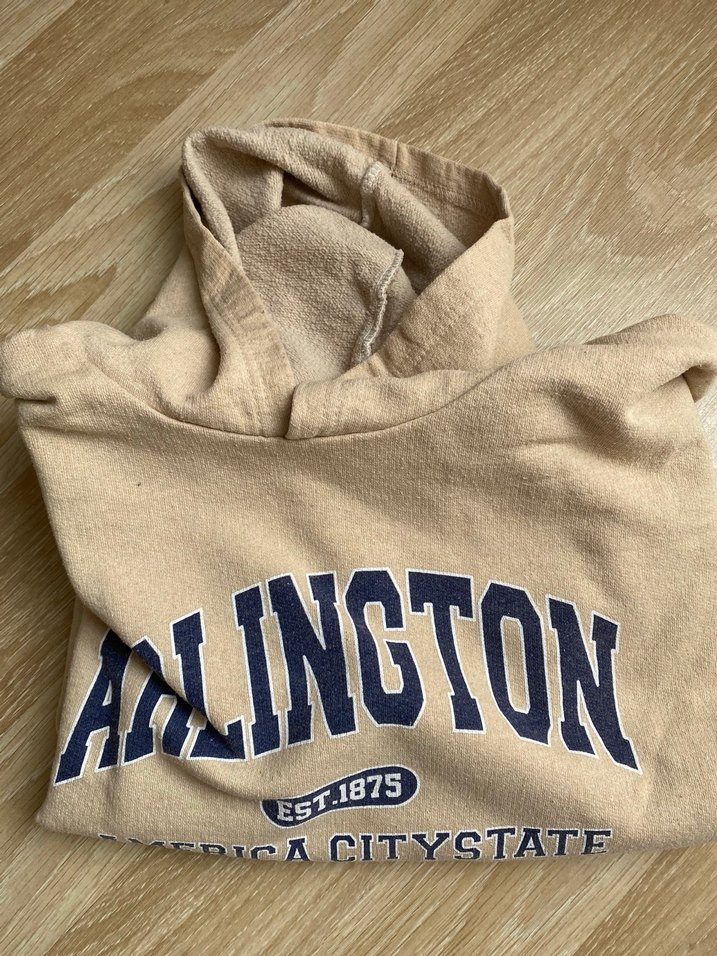 Bej Kapüşonlu Baskılı Oversize Sweatshirt - Görsel 4