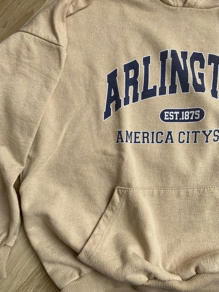 Bej Kapüşonlu Baskılı Oversize Sweatshirt - Görsel 2