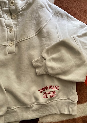 Düğmeli Beyaz Kadın Sweatshirt - Görsel 3