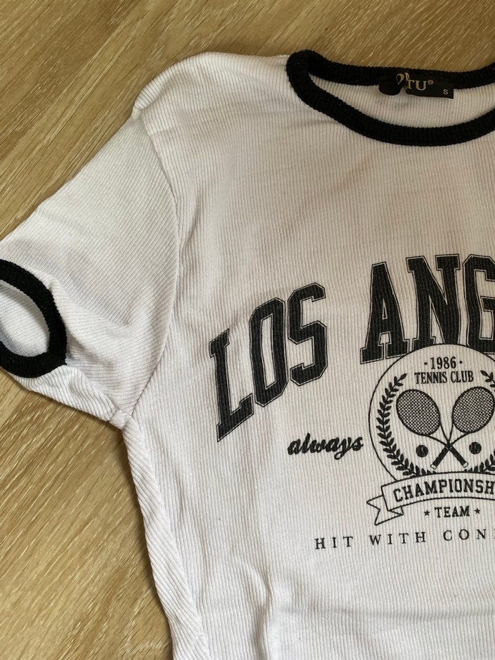 Beyaz Baskılı Kısa Kollu Kadın Tişört - Görsel 2